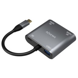 Aisens A109-0625 Adaptador USB-C a 2xHDMI/USB-C/USB 2.0 15cm Gris