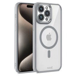 Cool Funda Magnética Transparente con Borde Plata para iPhone 15 Pro Max