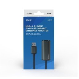 Adaptador Savio AK-55 USB-A 3.1 Gen 1 a RJ-45 Gigabit Ethernet 1000 Mbps 18cm Gris Mate