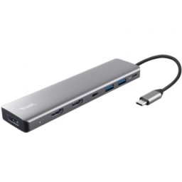 Docking Station TRUST Dalyx USB-C 7 en 1 2xHDMI DisplayPort 100W Gris
