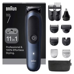 Recortadora Braun AIO7540 Negro/Azul 14 longitudes 120min Resistente al Agua 11 Accesorios