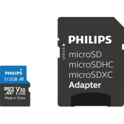 PHILIPS MEDIA PHI FM51MP65B - Tarjeta microSDXC, 512GB Clase 10 UHS-I U3 incl. Adaptador