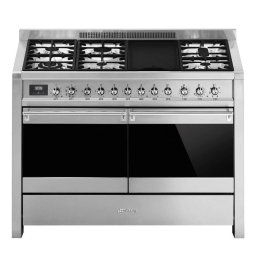Cocina Smeg Opera 120x60 cm 2 hornos 6 fuegos gas limpieza catalítica acero inoxidable