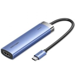 Docking Vention TGESB 3xUSB 3.0 HDMI 4K@30Hz USB-C PD 100W Aluminio Azul