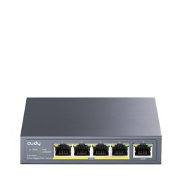Switch CUDY 5 Puertos Gigabit Ethernet 4 PoE+ 10Gbps Sin Ventilador Rack AC/DC