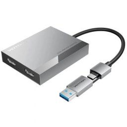 Conversor Vention ACXHB USB-C/USB-A a 2x HDMI 4K 60Hz 15cm Gris DisplayLink