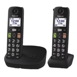 Teléfono inalámbrico Panasonic DECT 2 Handsets Pantalla 1.8″ Botones Grandes Bloqueo Llamadas Negro