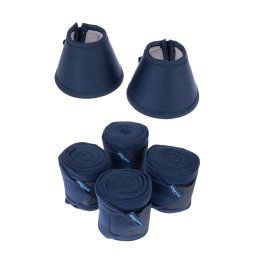 Vendas de vellón para caballos Nomad Tales, azul marino - Pack Ahorro Poni: Vendas (set de 4) + botas para cascos de elastano (set de 2)
