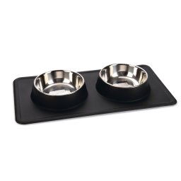 Comedero doble Karlie Diner Set Silikon Dex con base de silicona - 2 x 350 ml, 14 cm de diámetro - Negro