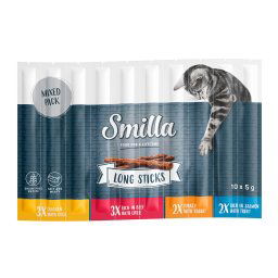 Smilla Long Sticks snacks para gatos 10 x 5 g - Pack mixto 1 (Pollo y pato, Pavo y conejo, Salmón y trucha, Vacuno e hígado)