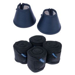 Vendas de vellón Nomad Tales, negras para caballos - Set: Vendas poni (4 uds.) + botas para cascos talla S (2 uds.)