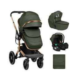 Carrito de bebé Kikkaboo 3 en 1 con capazo de plastico Irene Verde Militar
