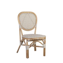 Silla Exterior Bistro Rattan y Tejido Blanco Serie Alnehan