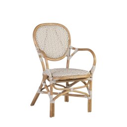 Sillon Exterior Bistro Rattan y Tejido Blanco Serie Alnehan