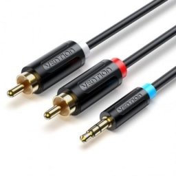 Cable Estéreo Vention BCLBG Jack 3.5 Macho a 2 RCA Macho 1.5m Contactos Oro Negro