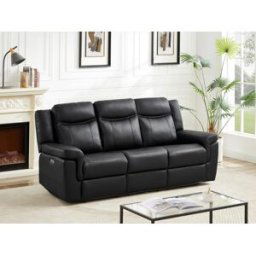 Unique Sofá de 3 plazas relax eléctrico de piel con tableta KENNETH - Negro