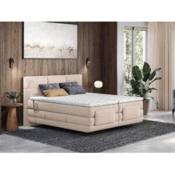 Unique Conjunto Boxspring con cabecero tapizado + somieres relax eléctricos + colchón + cubrecolchón - 2 x 90 x 200 cm - beige - LODI de PALACIO