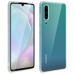 Avizar Carcasa Silicona Transparente + Cristal Templado Bordes Negros para Huawei P30