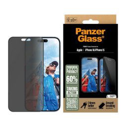 Protector de pantalla PanzerGlass iPhone 16/15 Privacy Ultra-Wide Fit vidrio templado 6.1