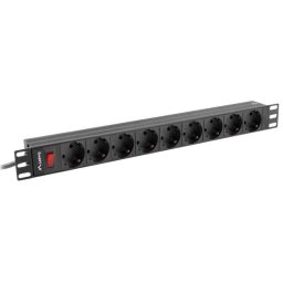 Regleta Lanberg PDU-09F-0300-BK 1U 9 salidas AC Tipo F 16A Rack Horizontal 3m Aluminio