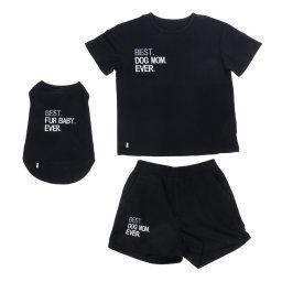 TIAKI Pet & Parent Pijama con outfit a juego, negro - Pijama talla L + camiseta a juego para perro longitud dorsal 50 cm