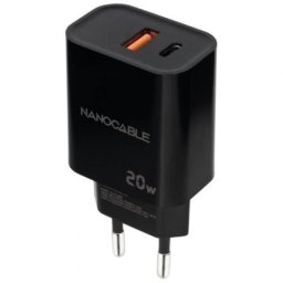 Cargador de Pared Nanocable 10.10.2008 20W 1xUSB-A QC 1xUSB-C PD Negro