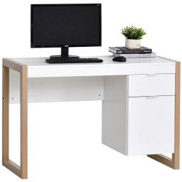 HomCom Mesa Escritorio con Cajón 112.5x50x75.5cm Blanco/Madera