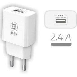 Cargador de Pared Tech One Tech TEC2904 2.4A USB-A Reconocimiento Inteligente Blanco