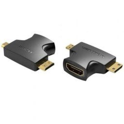 Adaptador HDMI Vention AGFB0 2 en 1 HDMI Hembra a Micro/Mini HDMI Macho Chapado en Oro Negro