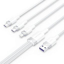 Cable USB 2.0 Vention CTPWG 3 en 1 1.5m Blanco USB-A a Lightning MicroUSB USB-C Trenzado