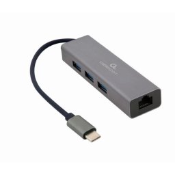Adaptador de red Gembird A-CMU3-LAN-01 USB-C Gigabit 3xUSB 3.0 Carcasa Metálica Gris