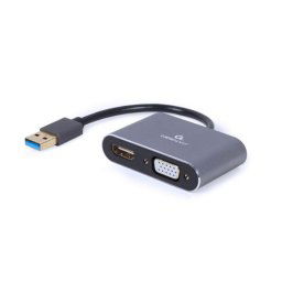 Adaptador de vídeo USB 3.0 a HDMI y VGA Gembird A-USB3-HDMIVGA-01 1080p Gris