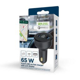 Cargador de coche Gembird TA-UC-AC2PD65LCD-CAR-01 2 Puertos USB-C 65W LCD Negro