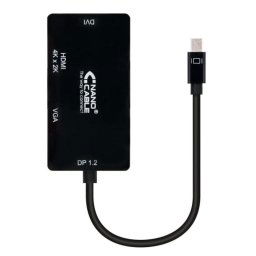 Conversor Mini DisplayPort Nanocable 10.16.3302-BK 3 en 1 a HDMI 4K, VGA, DVI, 15cm, Negro