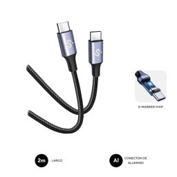 Cable USB-C Subblim Plus 100W 2m Nylon Trenzado Chip E-Marker Transferencia 480Mbps Negro