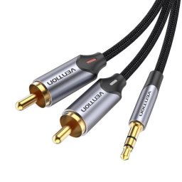 Cable de audio Vention BCNBH 3.5mm a 2x RCA 2m trenzado gris alta fidelidad