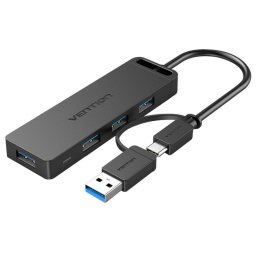 Hub Vention 4 puertos 5Gbps modelo CHTBB USB 3.0 y Type-C compacto y carga PD