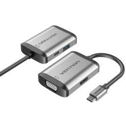 Conversor Vention TFAHB USB-C HDMI VGA USB 3.0 PD 87W 15cm Gris Cuerpo Aluminio