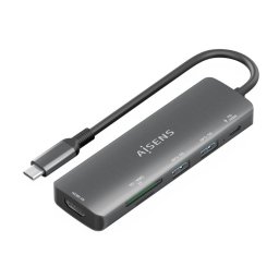 Docking USB-C AISENS ASUC-5P011-GR 1xHDMI 2xUSB-A USB-C PD 100W SD MicroSD Gris 15cm