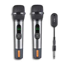 Micrófono NGS inalámbrico 2,4GHz dinámico con pantalla batería y receptor dual