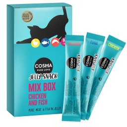 Cosma Jelly 8 x 14 g snacks para gatos - Pack mixto I: 3x pechuga de pollo, 3x atún, 2x salmón