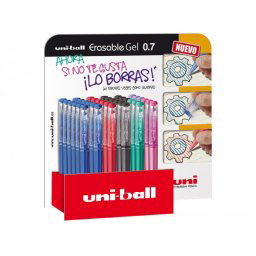 Rotulador uni-ball roller uf-222 tinta gel borrable 0,7 mm expositor de 36 unidades colores surtidos