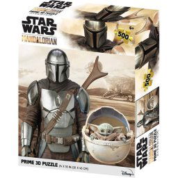 Prime 3D Puzzle Lenticular The Mandalorian Mando y Grogu en Cochecito 500 Piezas