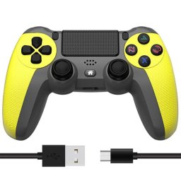 Kinsi Mando inalámbrico Bluetooth PS4 600mAh Dual Shock vibración material antideslizante Negro/Amarillo