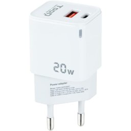 TooQ TQWC-QCPD20WT Cargador de Pared Dual USB-C/USB 2.0 20W Blanco