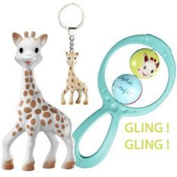 Sophie La Girafe® Pack de Regalo Sophie La Girafe Mordedor Sophie La Girafe + Sonajero Swing + Llavero Sophie beige. Beige