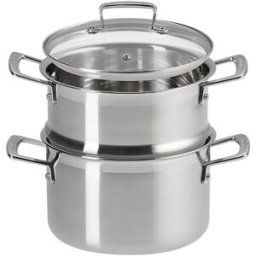 Le Creuset Olla 3-Ply con vaporera y tapa . Gris