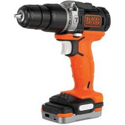 Black & Decker Taladro Percutor 12V BLACK + DECKER con 1 batería USB 1,5Ah de Lítio y cable USB - BDCHD12S1-XJ. Naranja / Negro