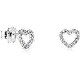 Tous Pendientes Les Classiques corazón de oro blanco y diamantes. Blanco