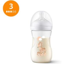 Philips Biberón 260ml Natural Response, Tetina flujo 3 medio, diseño jirafa. Amarillo niño